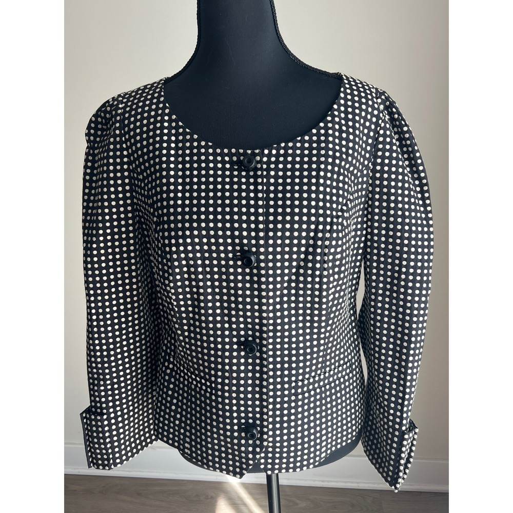 Anthropologie Taikonhu Black Polka Dot Button Front Blazer Puffed Shoulder 10